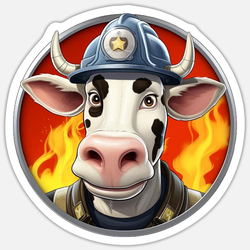 Vache de pompiers - Sticker taille S (10 x 10 cm) - blanc mat