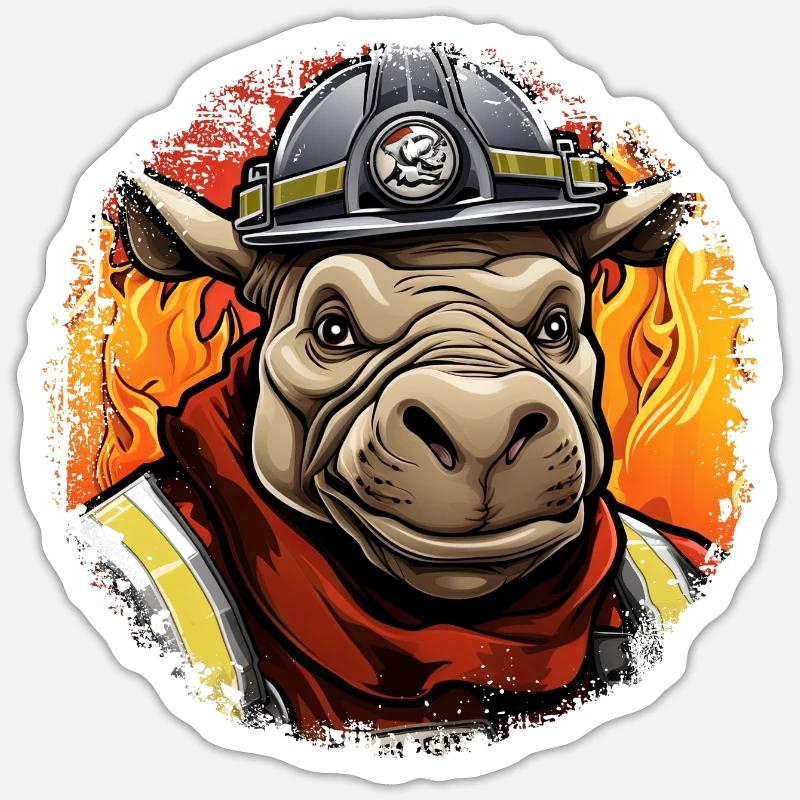 Hippo Fire Brigade Sticker size S (10 x 10 cm)