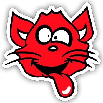 Chat Plisse les yeux Drôle Fou Langue Sortie Grimace - Sticker taille S (10 x 10 cm) - blanc mat - Devant