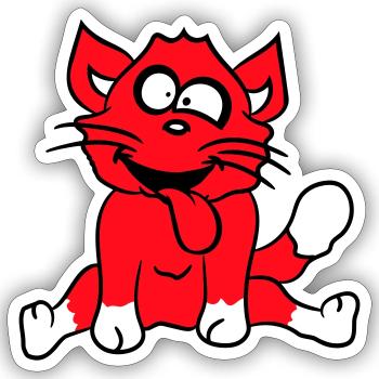 Chat Plisse les yeux Drôle Fou Langue Sortie Grimace - Sticker taille S (10 x 10 cm) - blanc mat - Devant