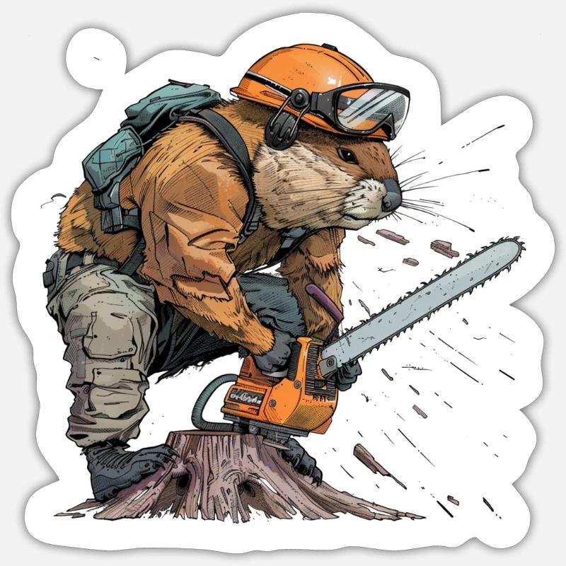Tronçonneuse Beaver Lumberjack - Sticker taille S (10 x 10 cm) - blanc mat