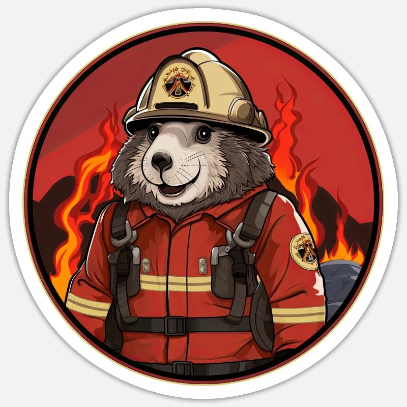 Maulwurf Feuerwehr - Sticker Größe S (10 x 10 cm) - Mattweiß