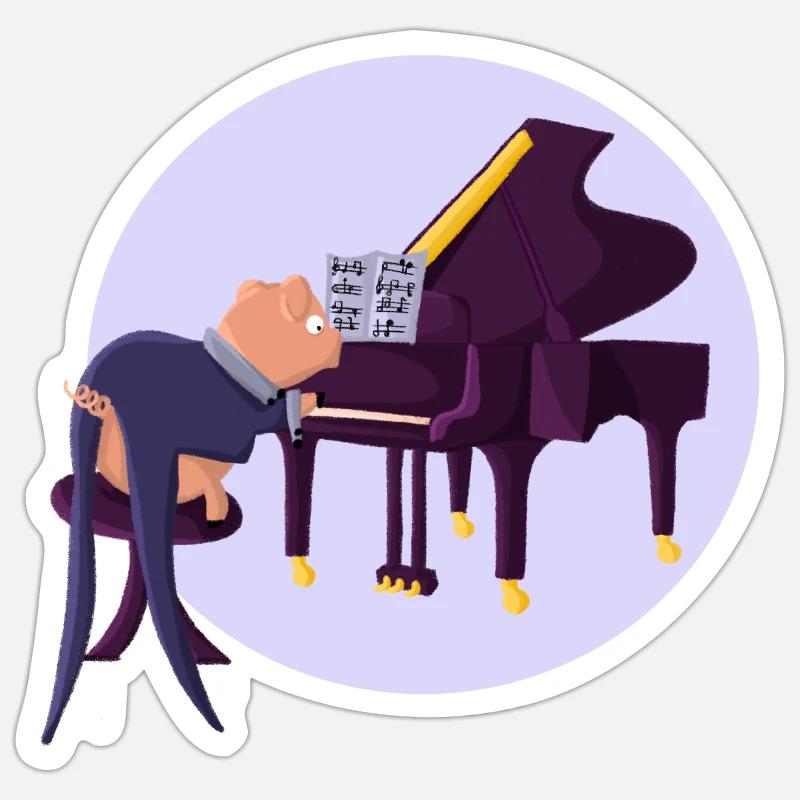 Piano à queue - Sticker taille S (10 x 10 cm) - blanc mat
