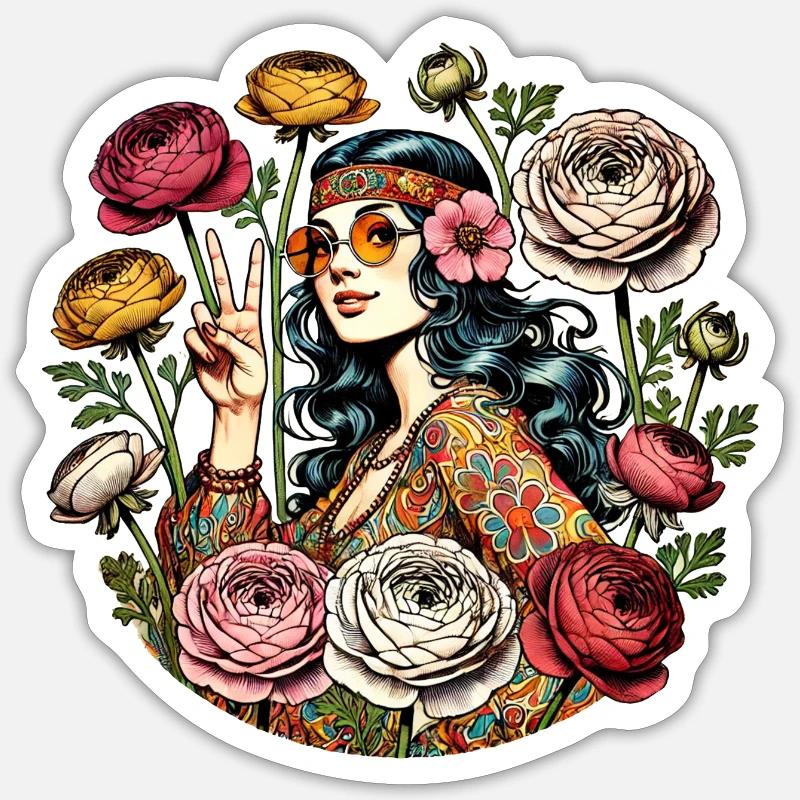 Hippie Chic - Sticker taille S (10 x 10 cm) - blanc mat