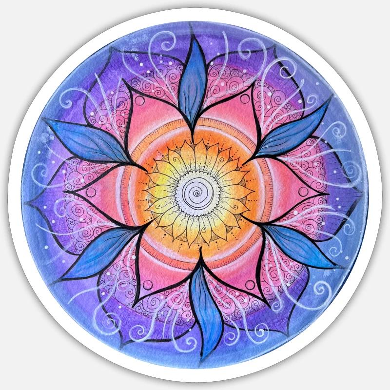 Blumenmandala in lebendigen Farben - Sticker Größe S (10 x 10 cm) - Mattweiß