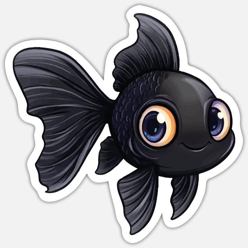 Black Moor Schleierschwanz Goldfisch - Sticker Größe S (10 x 10 cm) - Mattweiß