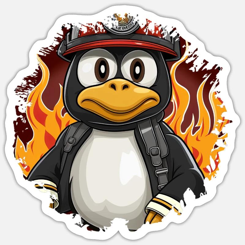 Brigade de pompiers Penguin - Sticker taille S (10 x 10 cm) - blanc mat