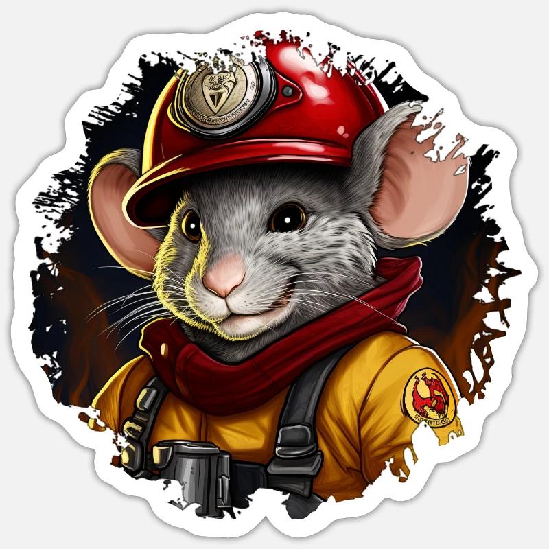 Souris de pompier Sticker taille S (10 x 10 cm)