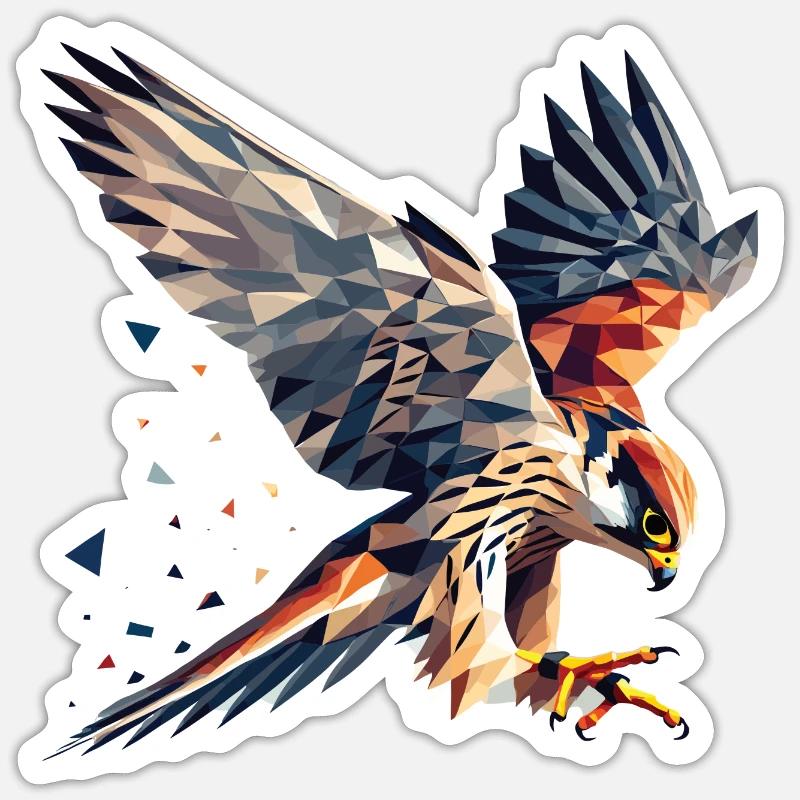 Faucon oiseau de proie style polygone - Sticker taille S (10 x 10 cm) - blanc mat