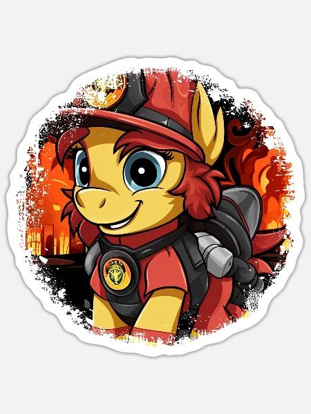 Feuerwehr Pony - Sticker Größe S (10 x 10 cm) - Mattweiß