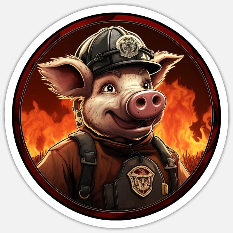 Cochon de pompiers - Sticker taille S (10 x 10 cm) - blanc mat
