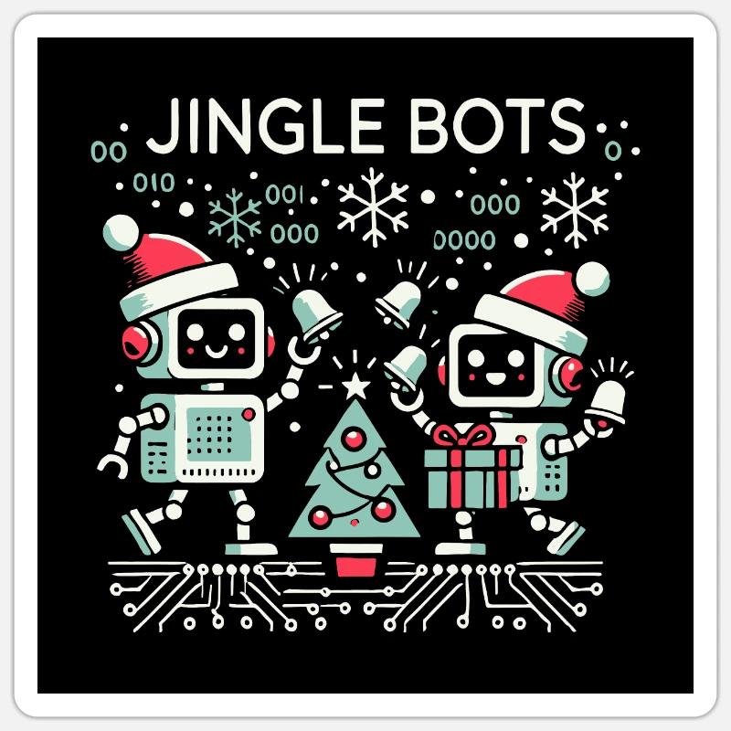 Jingle Bots - Weihnachtsroboter mit Binärcode Sticker Größe S (10 x 10 cm)