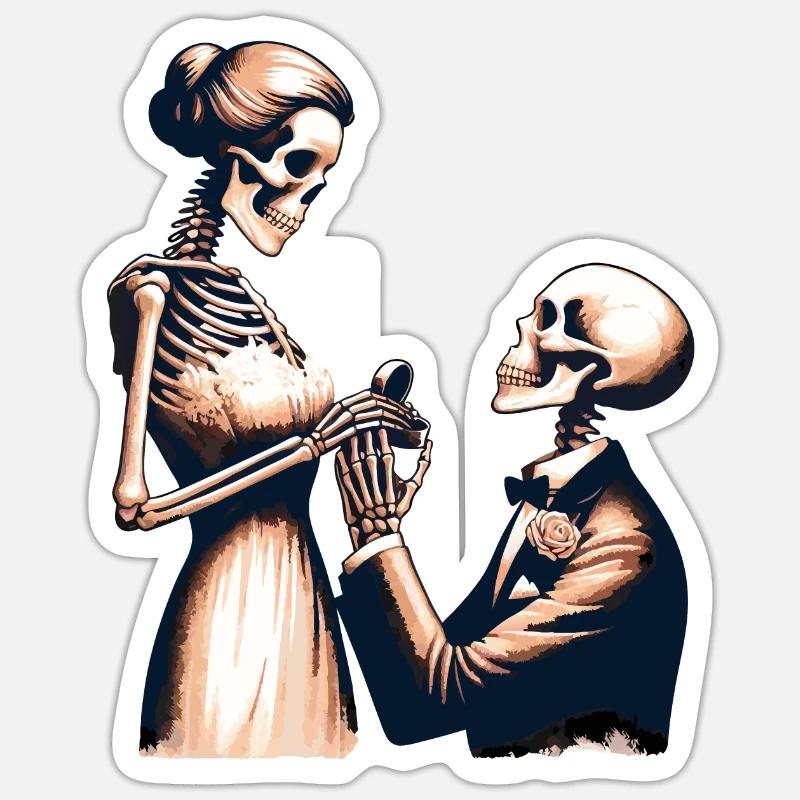 Conception de parodie de squelette de mariage - Sticker taille S (10 x 10 cm) - blanc mat