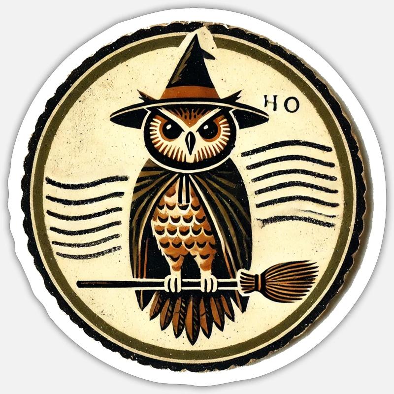 Halloween-Eule - Sticker Größe S (10 x 10 cm) - Mattweiß