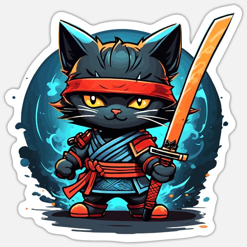Ninja Cat #8 - Sticker size S (10 x 10 cm) - white matte