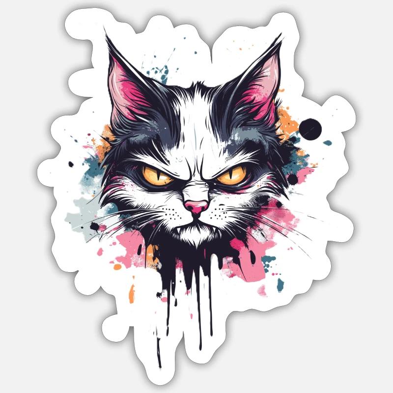 Chat de dessin animé - Sticker taille S (10 x 10 cm) - blanc mat