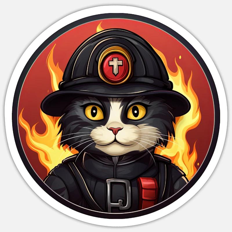 Pompiers Cat - Sticker taille S (10 x 10 cm) - blanc mat