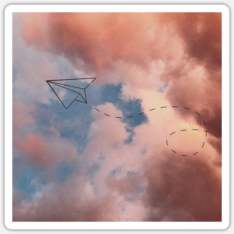 Papierflugzeug in einer ästhetischen Abbildung. Sticker Größe S (10 x 10 cm)