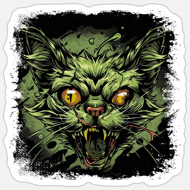 Zombie Katze - Sticker Größe S (10 x 10 cm) - Mattweiß