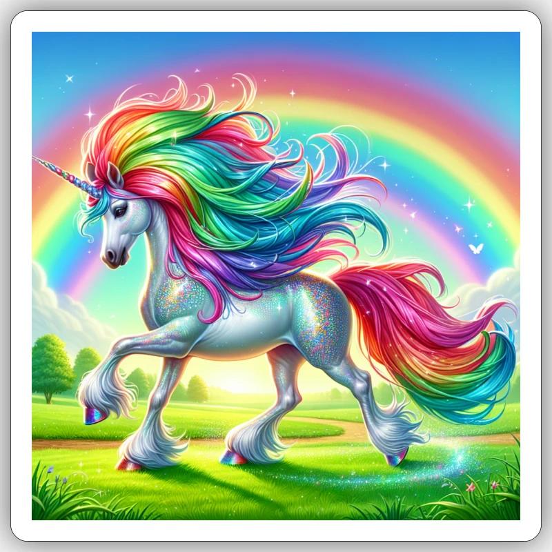 Buntes Einhorn - Sticker Größe S (10 x 10 cm) - Mattweiß