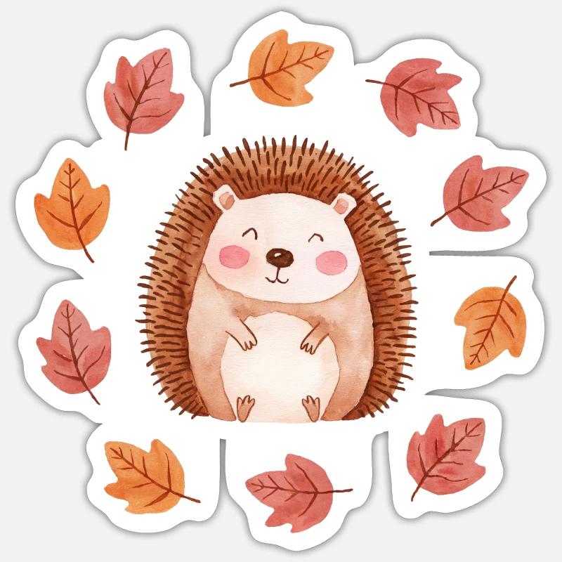 Hérisson doux au feuillage d’automne - Cosy Sticker taille S (10 x 10 cm)
