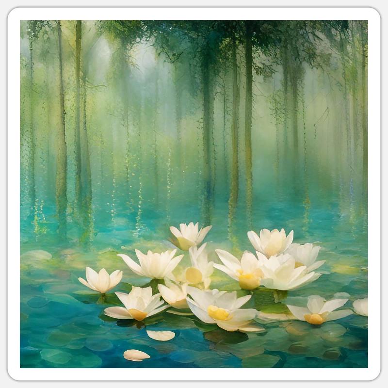 Nénuphars - Sticker taille S (10 x 10 cm) - blanc mat