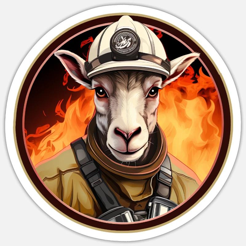 Chèvres Pompiers / Chèvre pompier - Sticker taille S (10 x 10 cm) - blanc mat