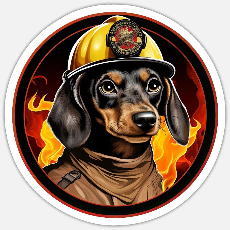 Fire Brigade Dachshund - Sticker size S (10 x 10 cm) - white matte