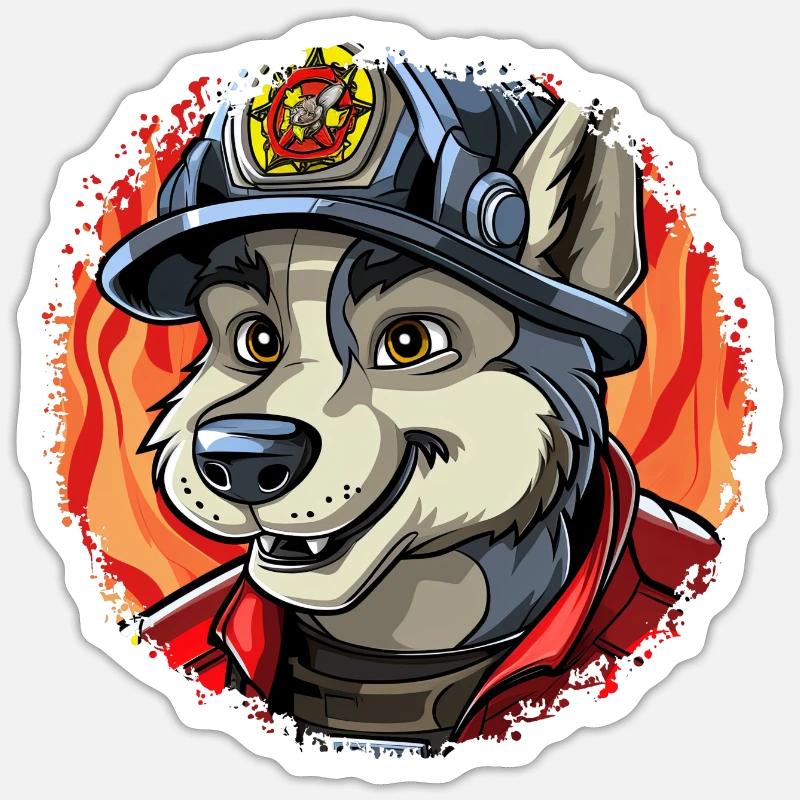 Brigade de pompiers Wolf - Sticker taille S (10 x 10 cm) - blanc mat