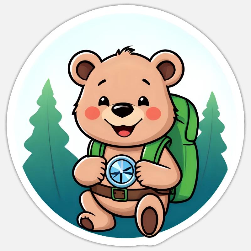 Ours douillet explorant le chemin forestier Sticker taille S (10 x 10 cm)