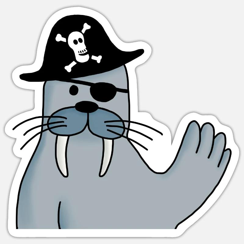 Pejo le morse pirate - Sticker taille S (10 x 10 cm) - blanc mat