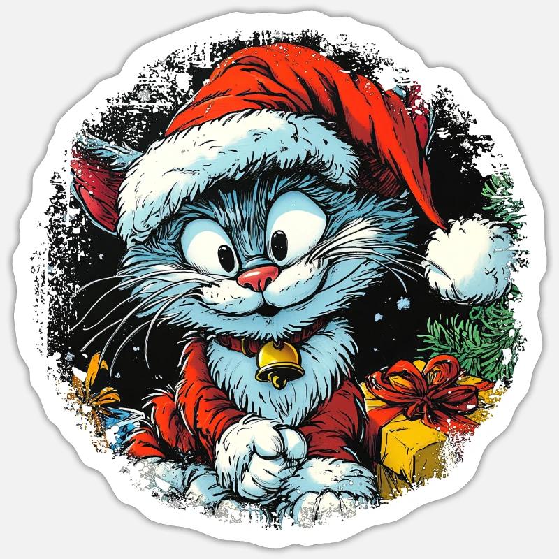 Chats de Noël - Sticker taille S (10 x 10 cm) - blanc mat