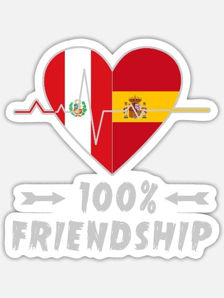 Peru und Spanien 100% Freundschaft - Sticker Größe S (10 x 10 cm) - Mattweiß