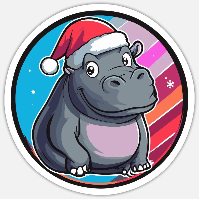 Hippopotame animal de Noël - Sticker taille S (10 x 10 cm) - blanc mat