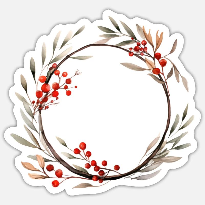 Weihnachtskranz Aquarell - Sticker Größe S (10 x 10 cm) - Mattweiß