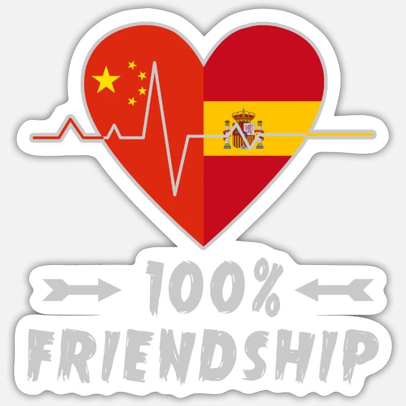 China und Spanien 100% Freundschaft - Sticker Größe S (10 x 10 cm) - Mattweiß