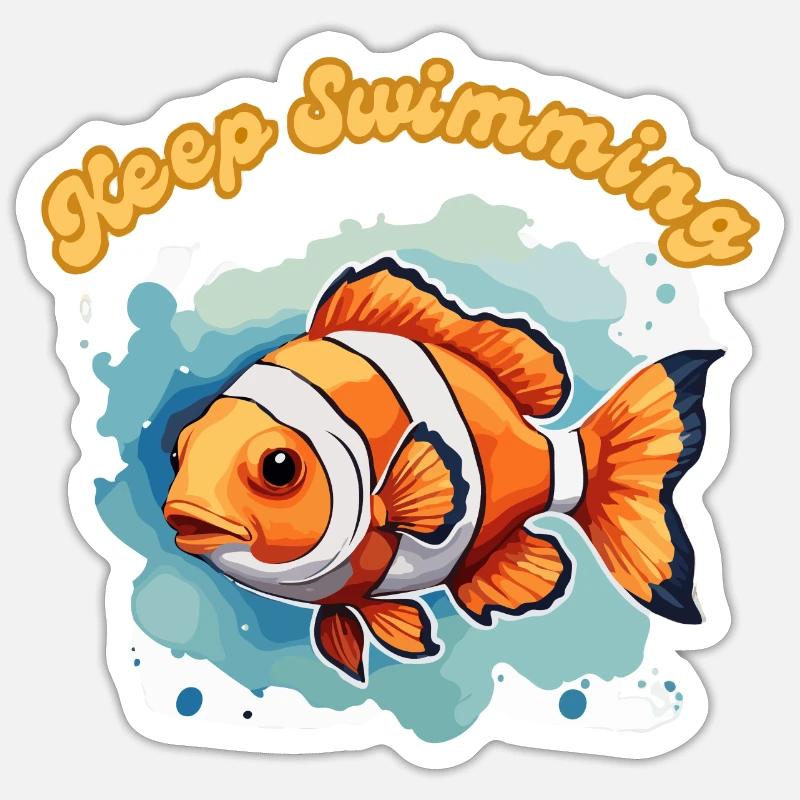 Poisson-clown coloré Nemo Continuez à nager - Sticker taille S (10 x 10 cm) - blanc mat