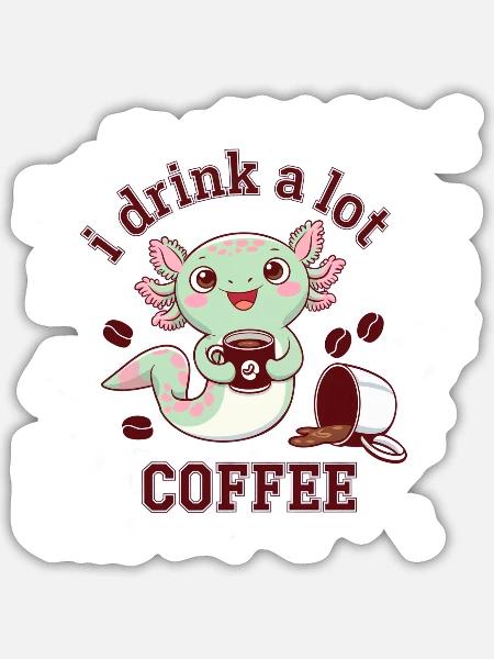 Axolotl koffeinhaltig: Der entzückende Begleiter für Verliebte - Sticker Größe S (10 x 10 cm) - Mattweiß
