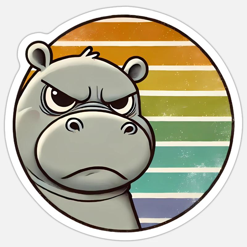 Grumpy Hippo Retro Rainbow Design Sticker size S (10 x 10 cm)