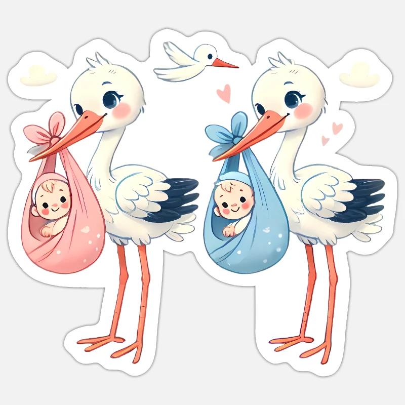 Rosa oder Blauer Storch Baby Überraschung Sticker Größe S (10 x 10 cm)