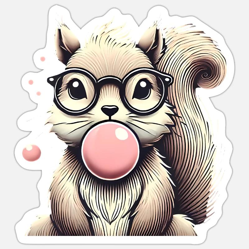 Cooles Eichhörnchen mit Kaugummi-Brille Sticker Größe S (10 x 10 cm)