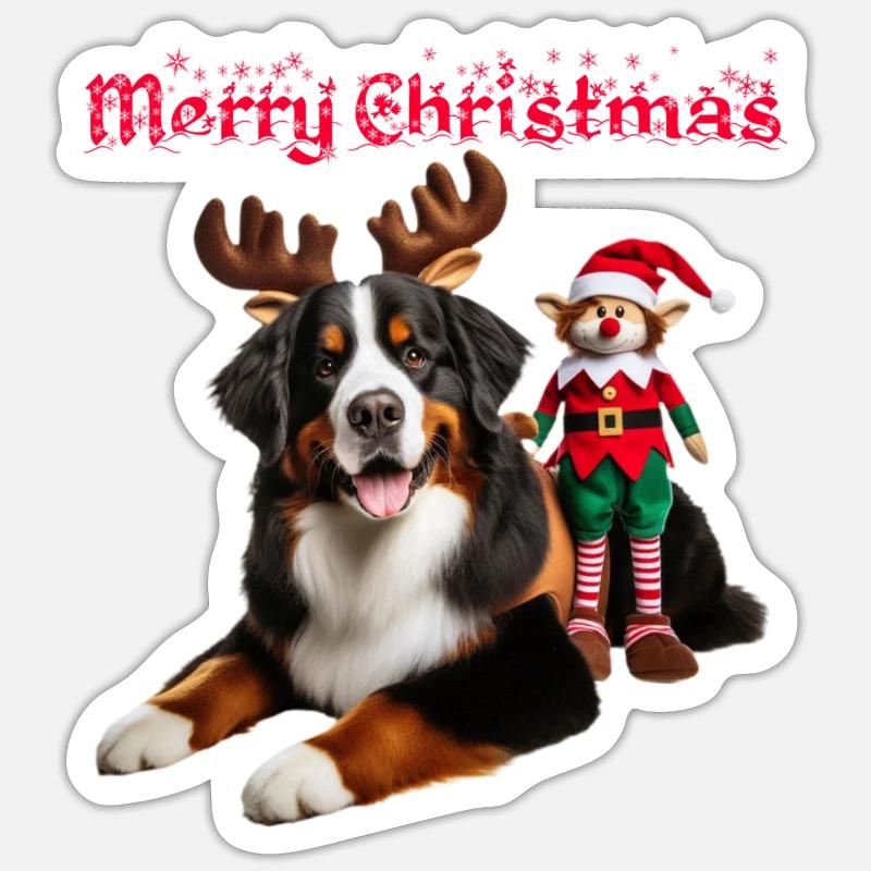 Bouvier Bernois de Noël - Sticker taille S (10 x 10 cm) - blanc mat