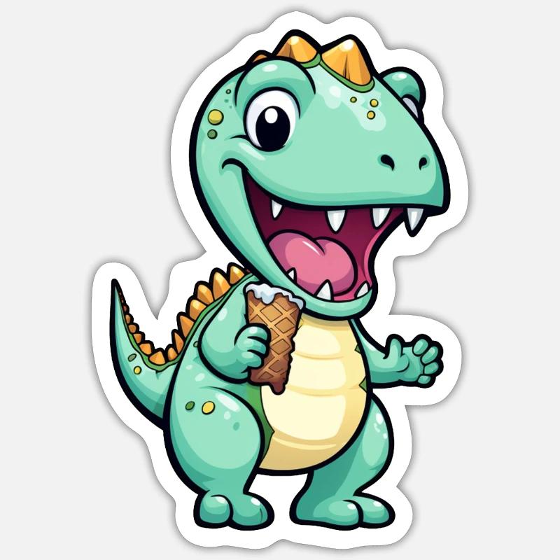 Dino isst Eis - Sticker Größe S (10 x 10 cm) - Mattweiß