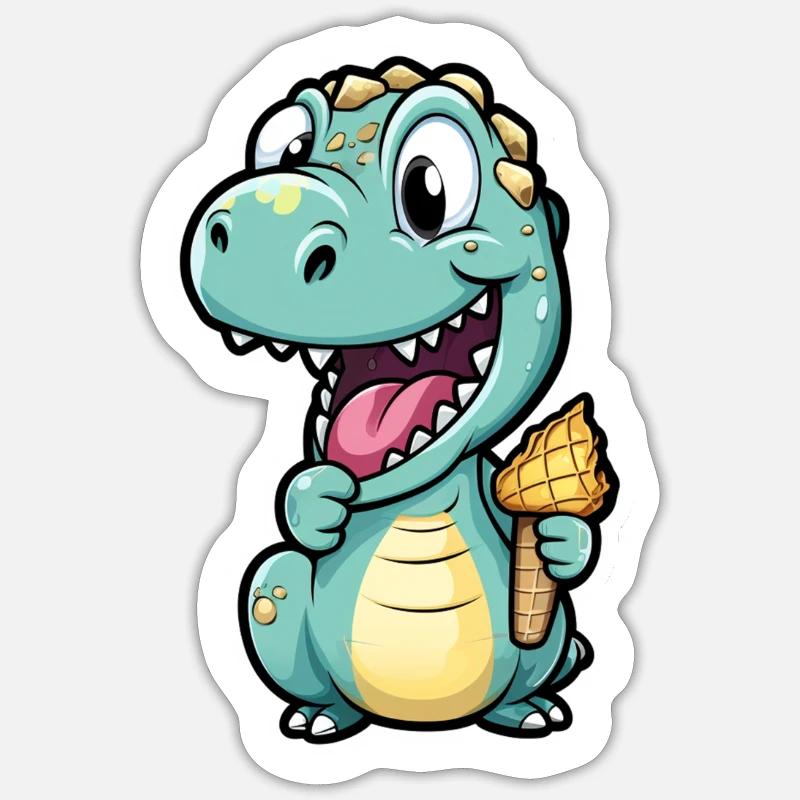 Dino isst Eis - Sticker Größe S (10 x 10 cm) - Mattweiß