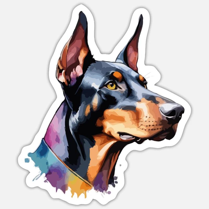 Dobermann Hund Cool Bunt Groß - Sticker Größe S (10 x 10 cm) - Mattweiß