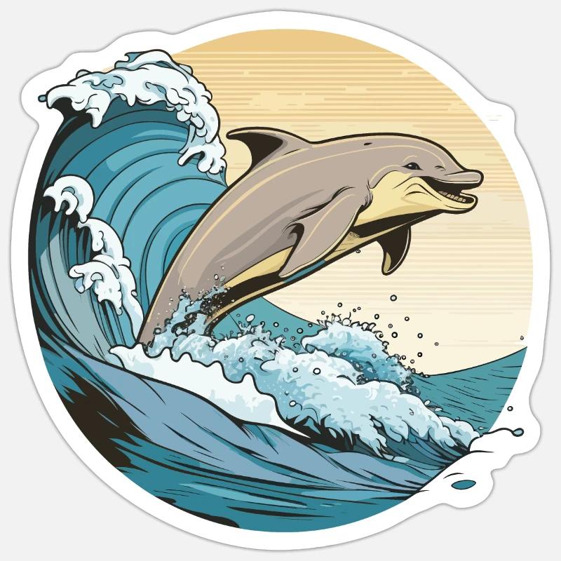 Leaping Waves: Ein verspielter Delfintanz Sticker Größe S (10 x 10 cm)
