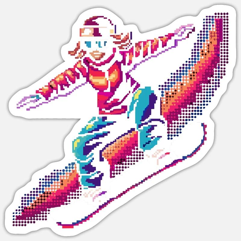 Snowboarding Pixel - Sticker Größe S (10 x 10 cm) - Mattweiß