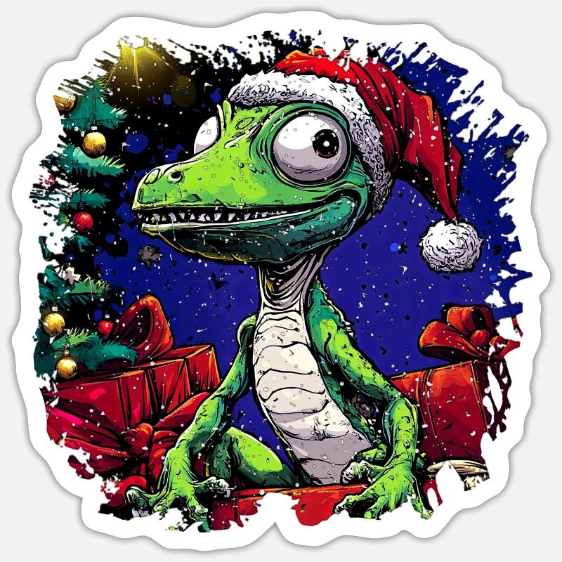 Lézards de Noël - Sticker taille S (10 x 10 cm) - blanc mat