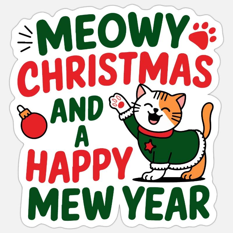 Conception de l’année du chat festif - Sticker taille S (10 x 10 cm) - blanc mat