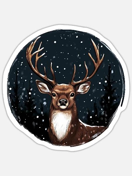 Weihnachten Hirsch - Sticker Größe S (10 x 10 cm) - Mattweiß